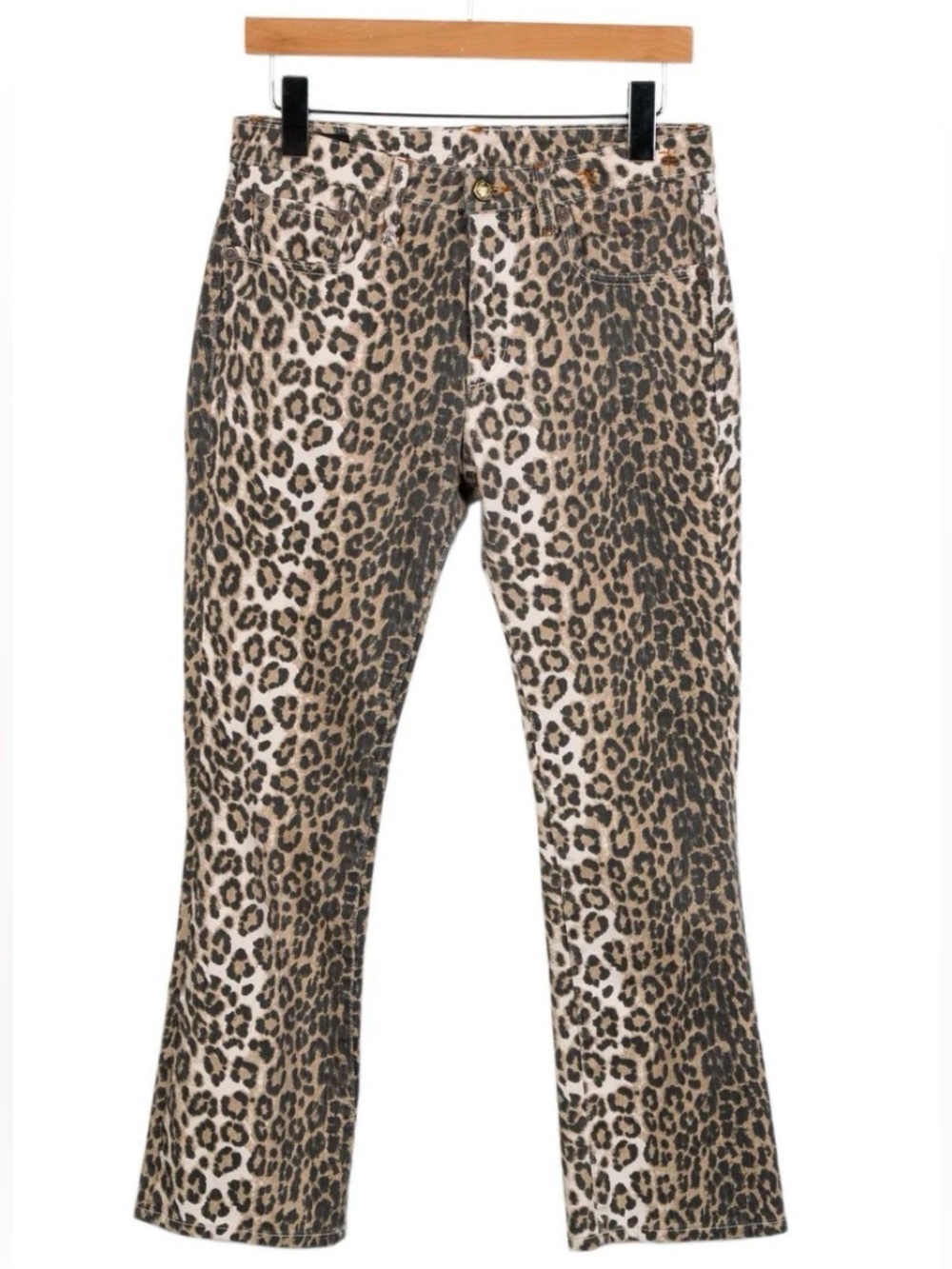 R13 NWT, Boy Straight, Ecru Leopard Stretch Cropped Jeans, Size 31 - Picture 4 of 12